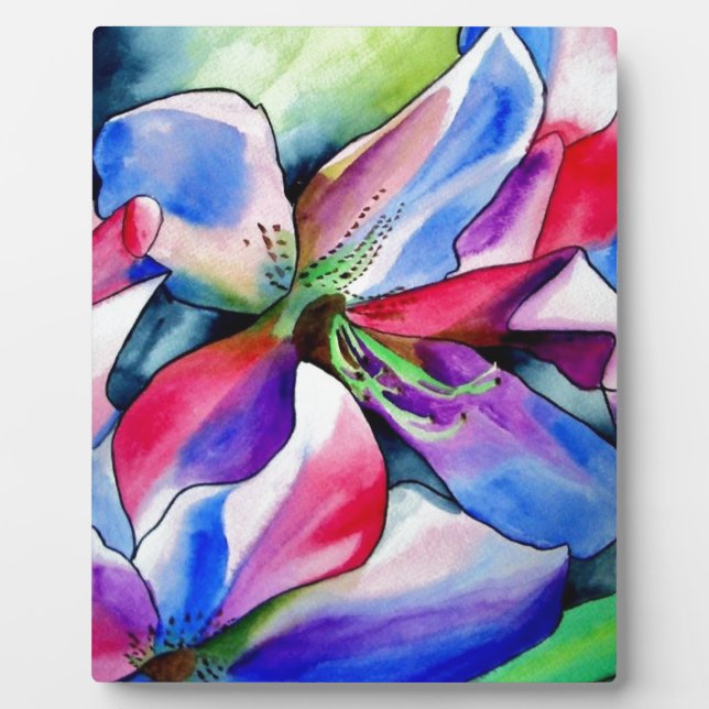 Rainbow Azalea Blume Original Aquarellmalerei Fotoplatte (Vorderseite)