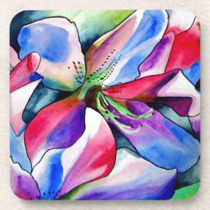 Rainbow Azalea Blume Original Aquarellmalerei Getränkeuntersetzer