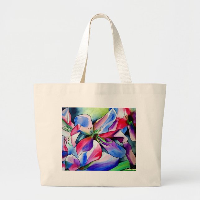 Rainbow Azalea Blume Original Aquarellmalerei Jumbo Stoffbeutel (Vorne)