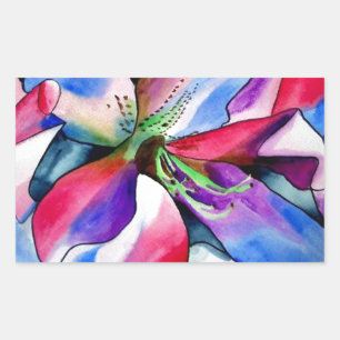 Rainbow Azalea Blume Original Aquarellmalerei Rechteckiger Aufkleber