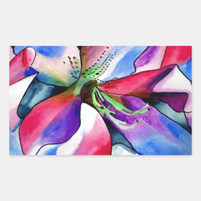 Rainbow Azalea Blume Original Aquarellmalerei Rechteckiger Aufkleber (Vorderseite)