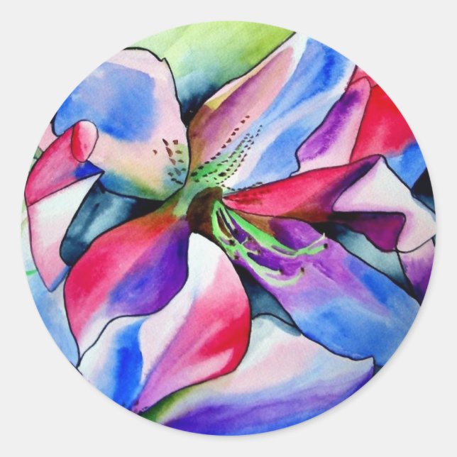 Rainbow Azalea Blume Original Aquarellmalerei Runder Aufkleber (Vorderseite)