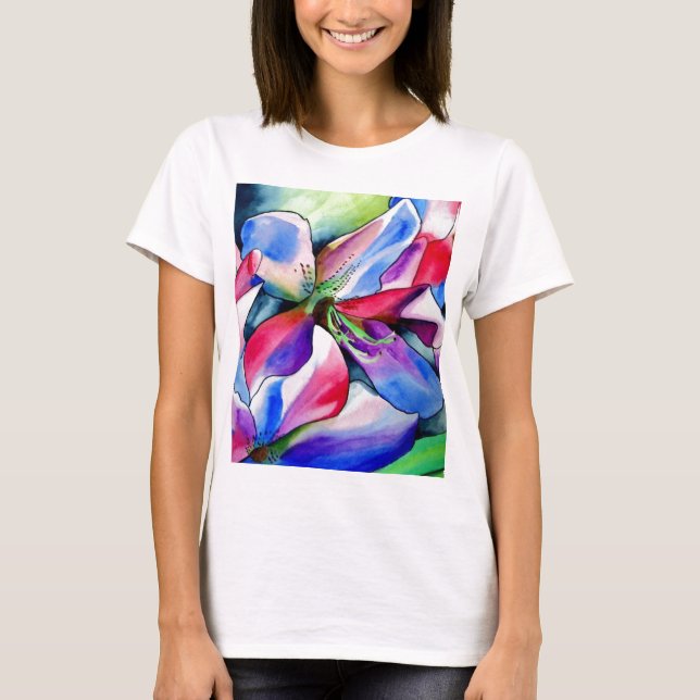 Rainbow Azalea Blume Original Aquarellmalerei T-Shirt (Vorderseite)