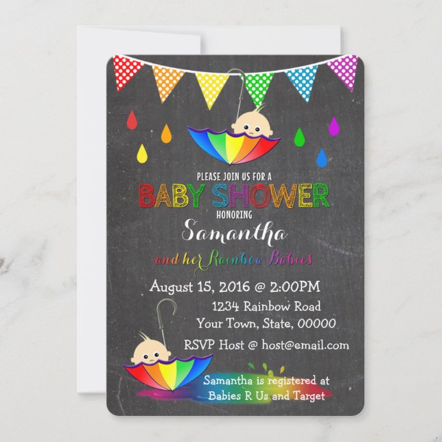 Rainbow Babies Twin Baby Shower Einladung (Vorderseite)