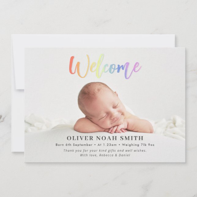 Rainbow Baby Birth Announcement Willkommen Ankündigung (Vorderseite)