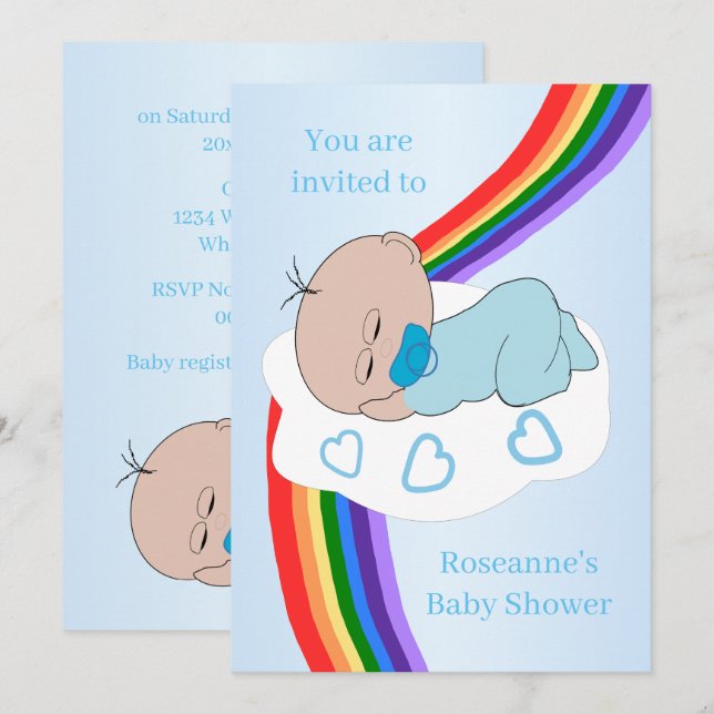 Rainbow Baby Boy Baby Shower Einladung (Vorne/Hinten)