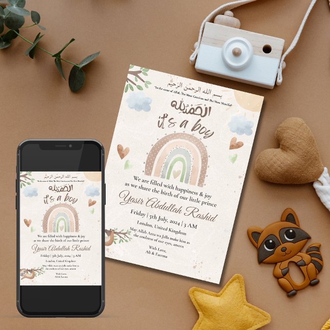 Rainbow Baby Boy Muslim Geburtsankündigung Einladung (Von Creator hochgeladen)