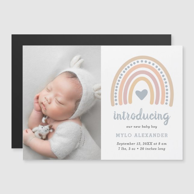 Rainbow Baby Boy Photo Magnet Faire-part de naissa (Devant / Derrière)