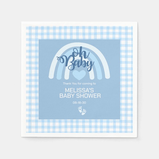 Rainbow Baby Boys Personalisiertes blaues Herz Serviette (Vorderseite)