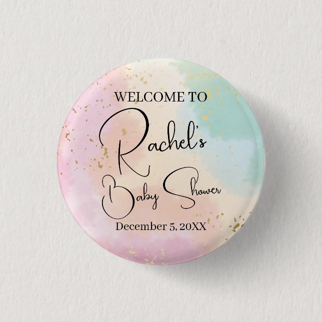 Rainbow Baby Dusche Farbenfrohe Wasserfarbe Button (Vorderseite)