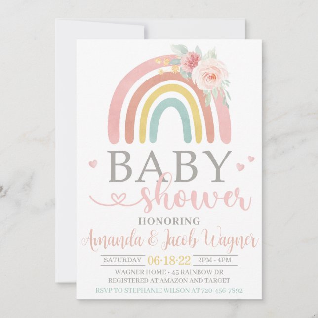 Rainbow Baby Dusche, Gender Neutral Baby Dusche Einladung (Vorderseite)