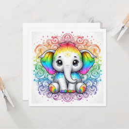 Rainbow baby elephant blank card einladung