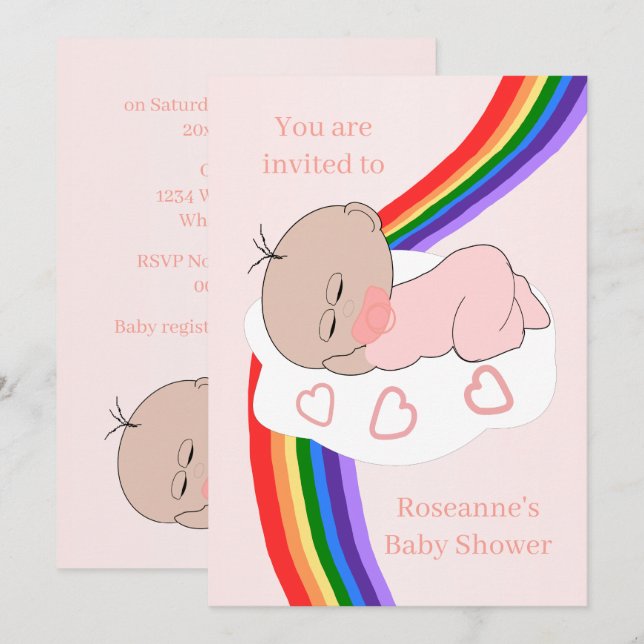 Rainbow Baby Girl Baby Dusche Einladung (Vorne/Hinten)
