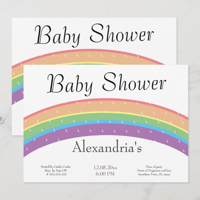 Rainbow Baby Girl oder Junge Baby Dusche Party Einladung (Vorne/Hinten)