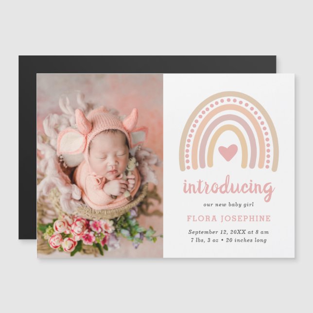 Rainbow Baby Girl Photo Magnet Faire-part de naiss (Devant / Derrière)