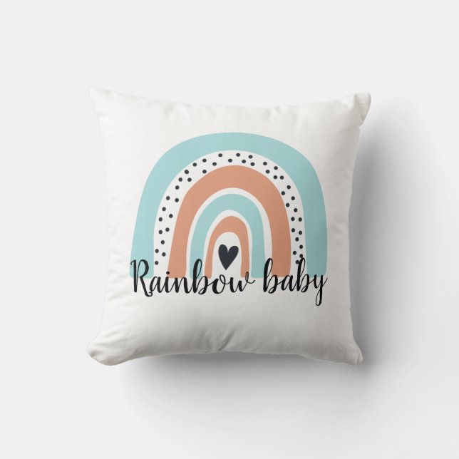 Rainbow Baby Heart Blue Peach Kissen (Vorderseite)