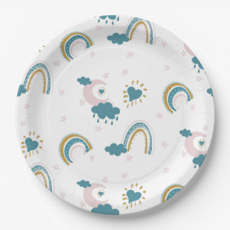 Rainbow Baby Pastel Pattern - Whimsisches Kinderzi Pappteller