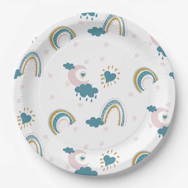 Rainbow Baby Pastel Pattern - Whimsisches Kinderzi Pappteller (Vorderseite)