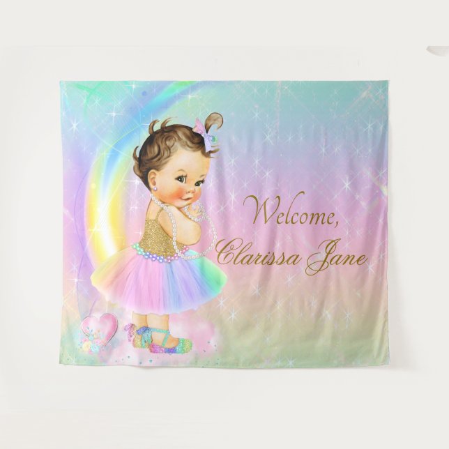 Rainbow Baby Showdown Banner Brünett Girl Wandteppich (Vorderseite (Horizontal))