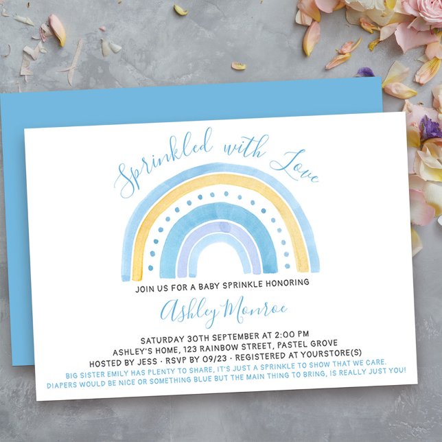 Rainbow Baby Shower Boy Baby Sprinkle Einladung (cute and simple rainbow boys baby sprinkle invitation - message me to create additional templates)
