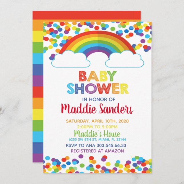 Rainbow Baby Shower Einladung (Vorne/Hinten)