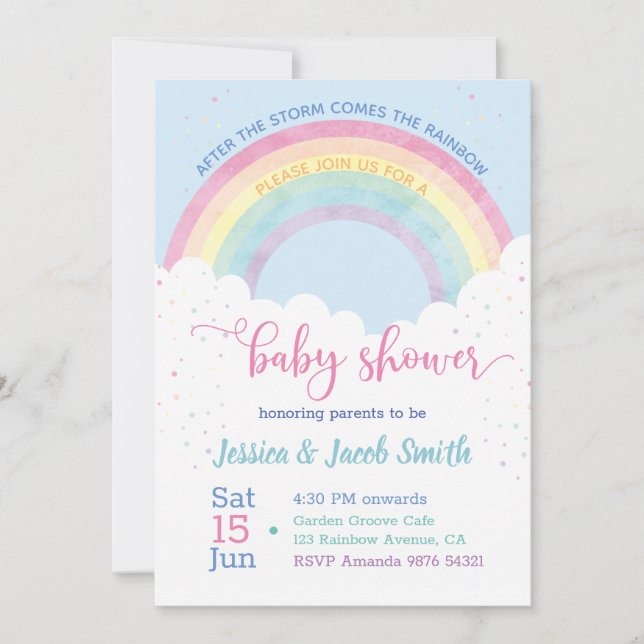 Rainbow Baby Shower Einladung (Vorderseite)
