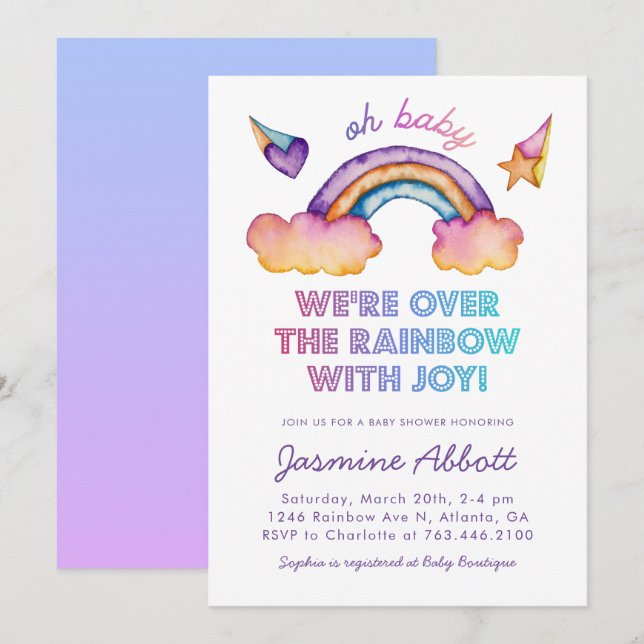 Rainbow Baby Shower Gender Neutral Watercolor Einladung (Vorne/Hinten)