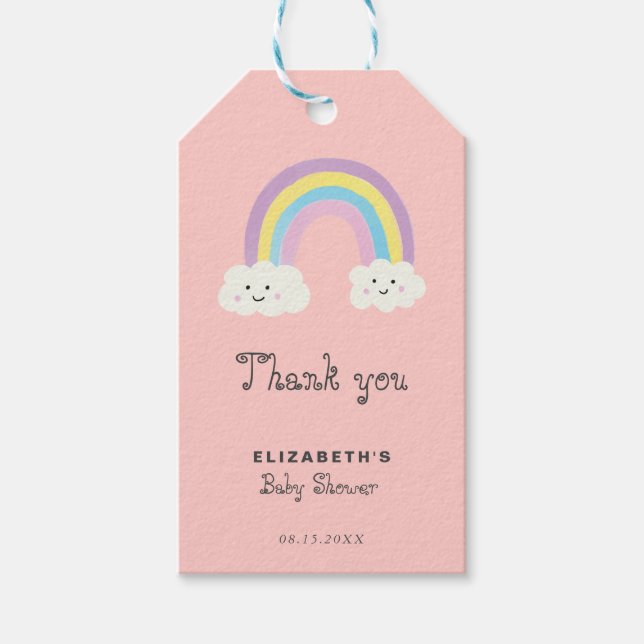 Rainbow Baby Shower Girl Niedlich Pastel Danke Geschenkanhänger (Vorderseite)