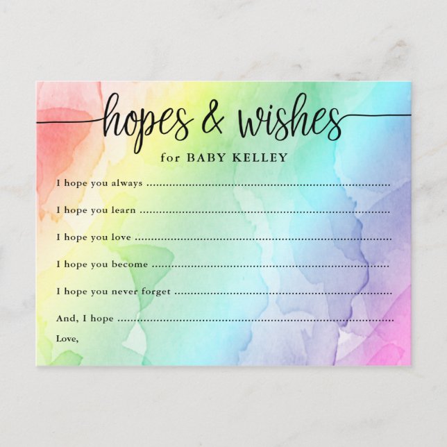 Rainbow Baby Shower Hopps & Wish Card Postkarte (Vorderseite)