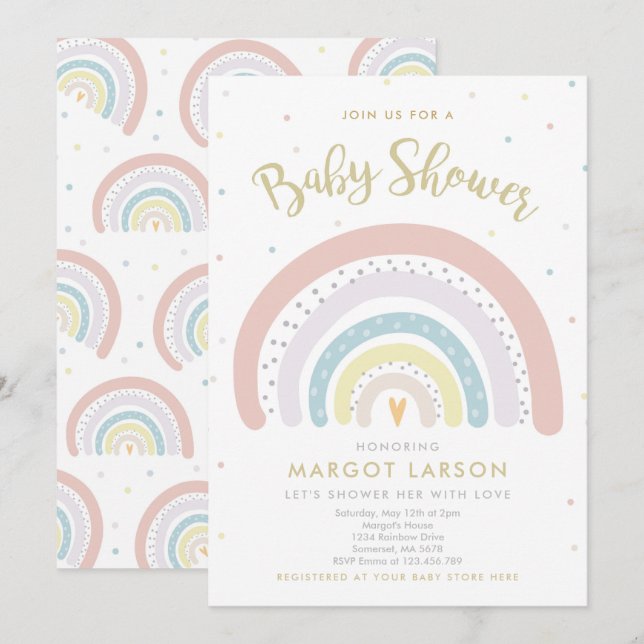 Rainbow Baby Shower Invitation Gender Neutral Einladung (Vorne/Hinten)