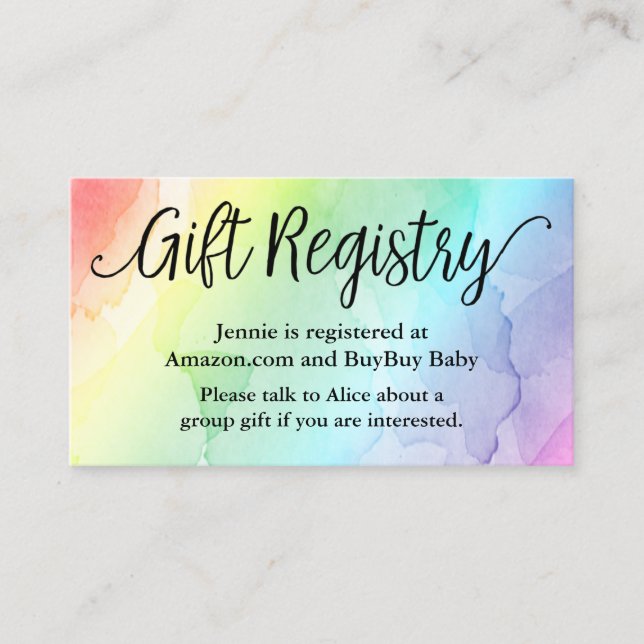 Rainbow Baby Shower Registry Shower Insert Card Visitenkarte (Vorderseite)
