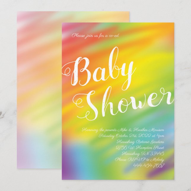 Rainbow Baby Shower Watercolor Gender Neutral Einladung (Vorne/Hinten)