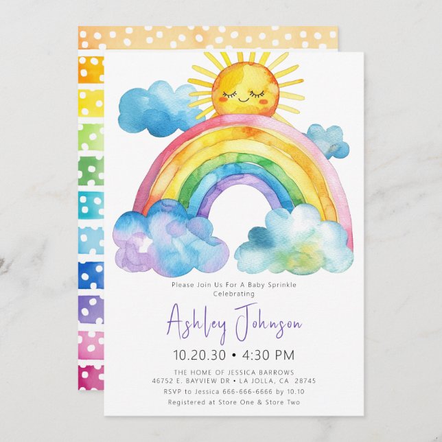 Rainbow Baby Sprinkle Einladung (Vorne/Hinten)