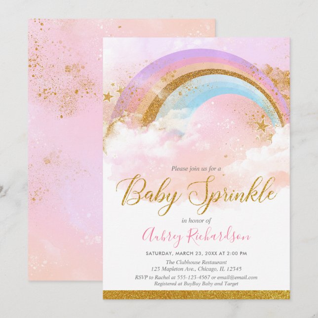 Rainbow baby streuen pastellfarbene Mädchen in ros Einladung (Vorne/Hinten)