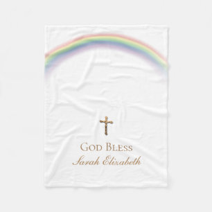 Rainbow Baby Taufen Cross Gold Crucifix Fleecedecke