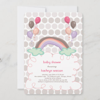 Rainbow & Balloons Baby Girl Shower Einladung