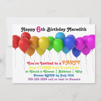Rainbow Balloons Einladung zum Geburtstag