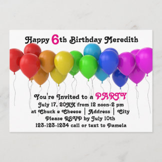 Rainbow Balloons Geburtstag Einladung Pink