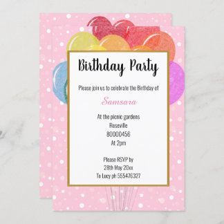 Rainbow Balloons Rosa Blase Geburtstag Einladung