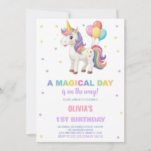 Rainbow Balloons Unicorn Invitations d'anniversair
