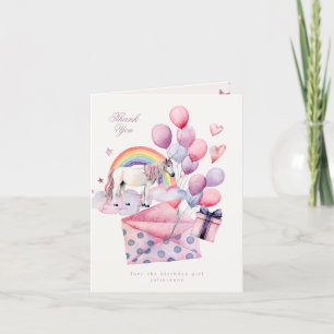 Rainbow Balloons Unicorn Pink Birthday Party Girl Dankeskarte
