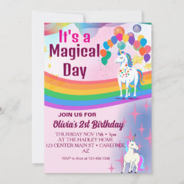 Rainbow Balloons Unicorn Pink Birthday Party Girl Einladung