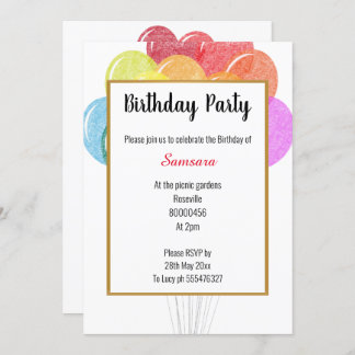 Rainbow Balloons White Geburtstag Einladung