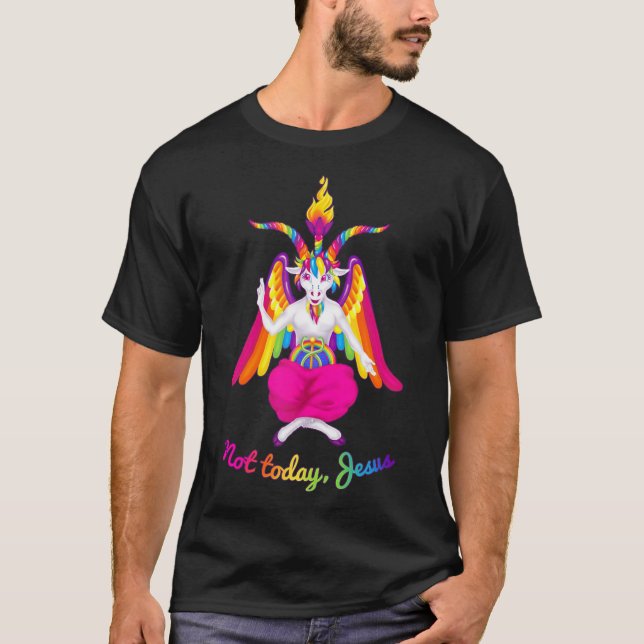 Rainbow Baphomet Not Today Jesus Kawaii Hail Satan T-Shirt (Vorderseite)