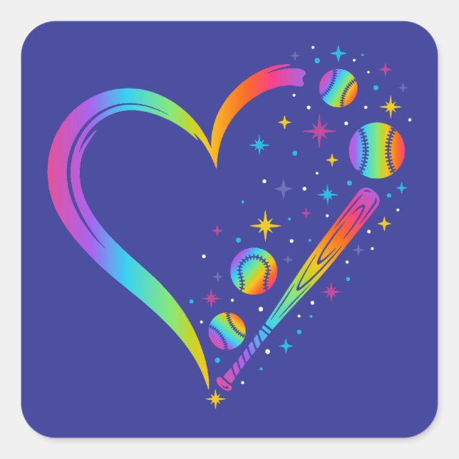 Rainbow Baseball Quadratischer Aufkleber (Vorderseite)