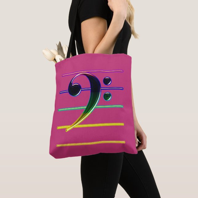 Rainbow Bass Clef auf Rosa Tasche (Von Nahem)