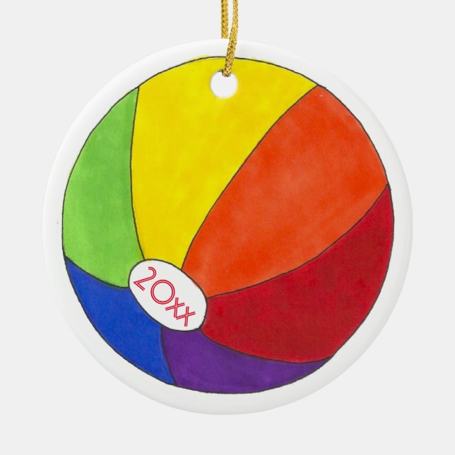 Rainbow Beach Ball Sommerspass Küste Keramik Ornament (Vorne)