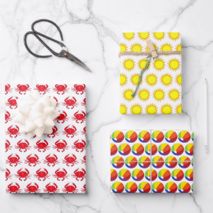 Rainbow Beachball Crab Sun Beach Seashore Holiday Geschenkpapier Set