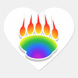Rainbow Bear Paw Print Herz-Aufkleber
