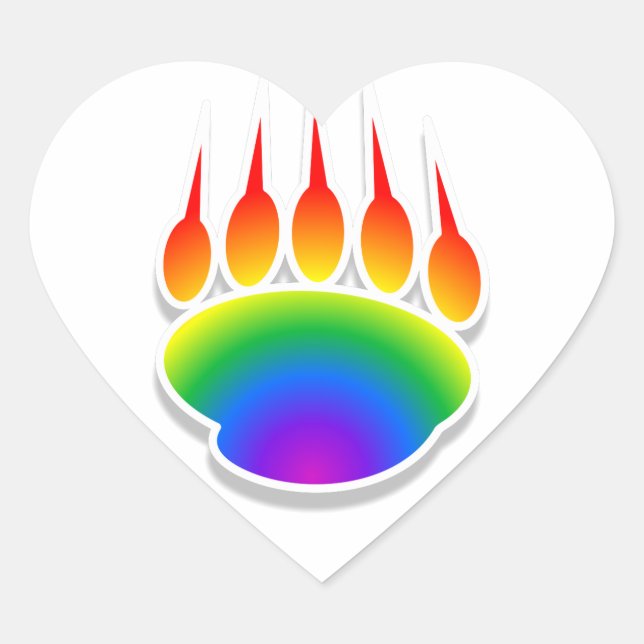 Rainbow Bear Paw Print Herz-Aufkleber (Vorderseite)